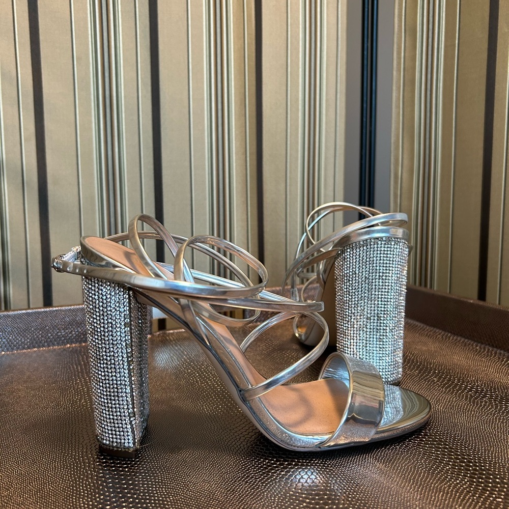 Crystal ankle strap heels